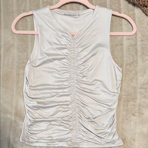 Abercrombie & Fitch Ruched Sleeveless Top in Cream